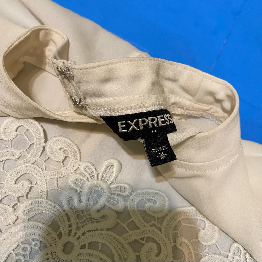 1. Express Off White Romantic Knit Lace Long Sleeve Blouse - Picture 5 of 7